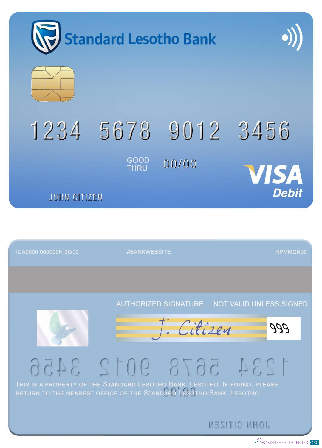 Download Lesotho Standard Lesotho Bank visa debit card Photoshop template
